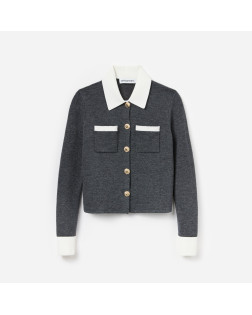 GREY CONTRAST COLLAR CARDIGAN