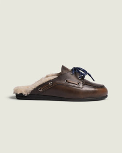 BOAT LOAFER MULE FUR LEATHER