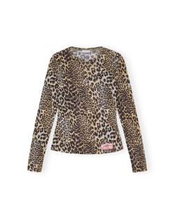 PRINTED MARL MESH LONG SLEEVE TOP