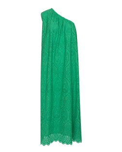 LOUROSE GREEN EMBROIDERED OFF THE SHOULDER DRESS