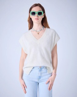 PULL COL V SANS MANCHES 100 CACHEMIRE