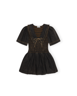 GARMENT DYED COTTON MINI SMOCK BUBBLE DRESS