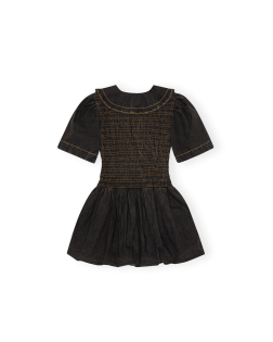 GARMENT DYED COTTON MINI SMOCK BUBBLE DRESS