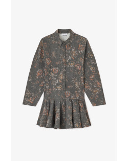 PRINTED STRETCH COTTON BUTTONED MINI DRESS