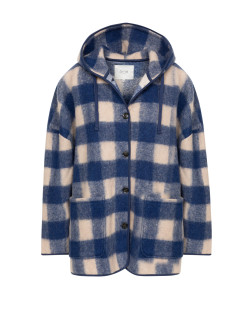 KENJI BLUE CHECKED OVERSIZED JACKET W HOODIE